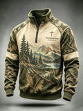 Men's Be Still And Know Psalm 46:10 Print Stand-Collar Zip-Up Sweatshirt