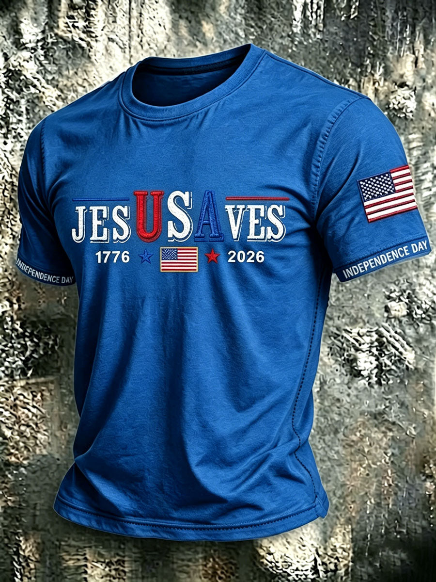 Men'S USA  Independence Day   Faith Art Printed T-Shirt