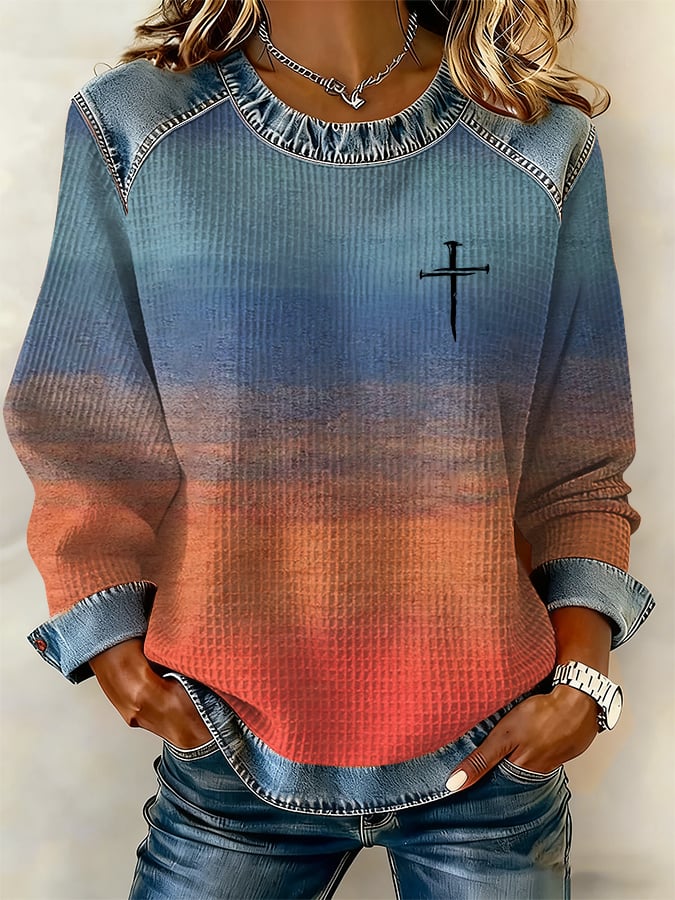 Women's Faith Cross Gradient Waffle Sweatshirt