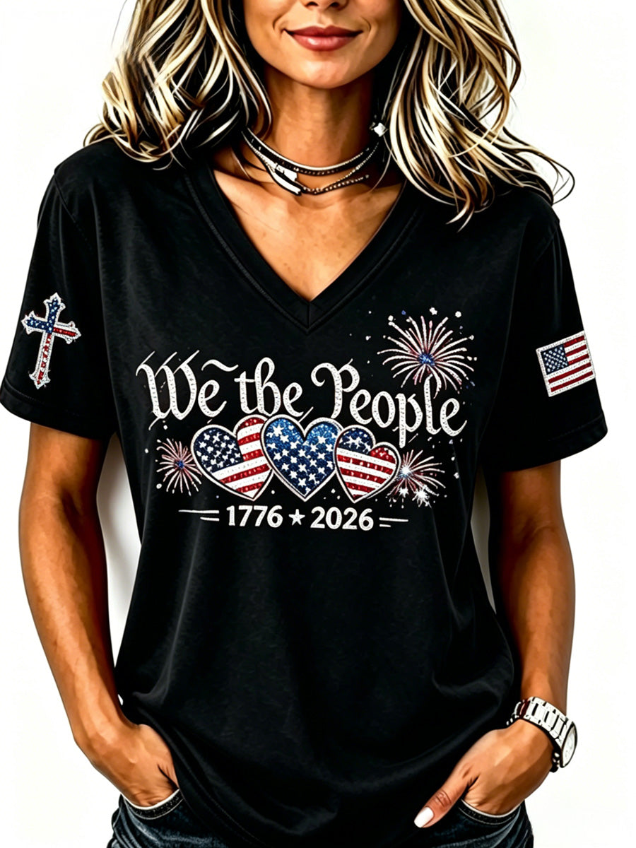 Women's Independence Day Slogan Casual Printed Short-Sleeve T-shirt