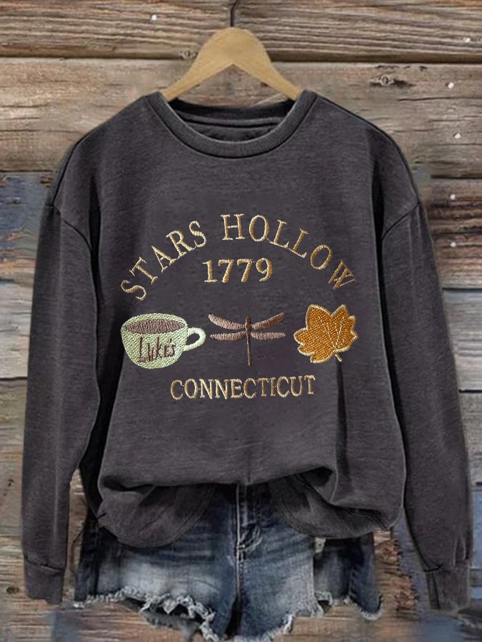 🔥HOT SALE🔥Retro Fall Stars Hollow 1779 Connecticut Luke’s Coffee Cup Dragonfly Maple Leaf Print Sweatshirt