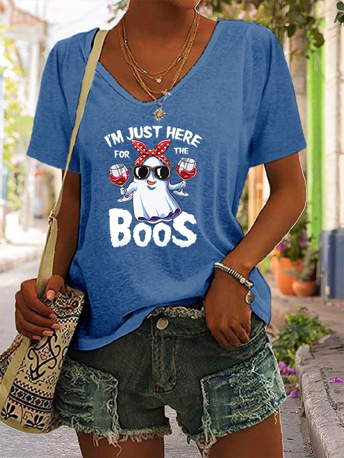 Women's Just Here for the Boos Ghost Halloween Casual T-Shirt