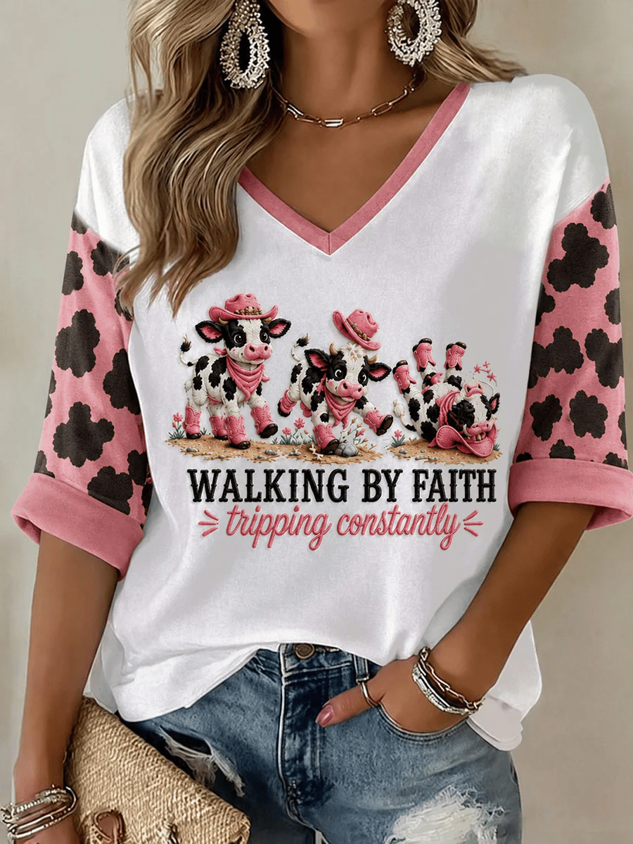 Women's Walking By Faith Tipping Constantly Mid-length Sleeves V-Neck T-Shirt