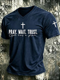 Men's Pray Wait Trust God Has A Plan Print Casual T-shirt