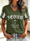 Classic Christian Jesus Cross Graphic Short-Sleeved Shirt