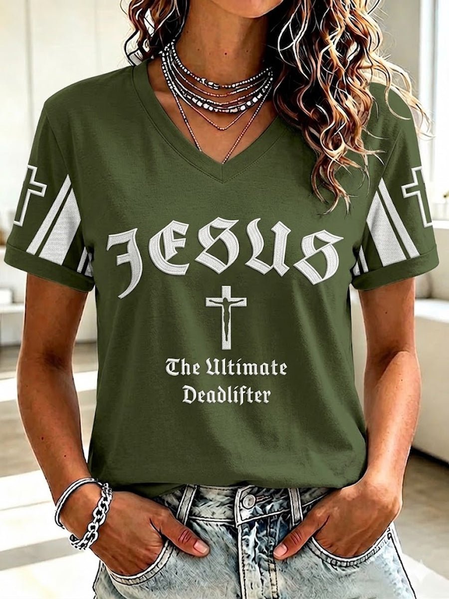 Classic Christian Jesus Cross Graphic Short-Sleeved Shirt