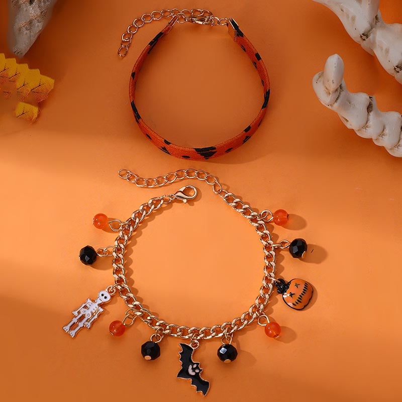 Fashionable And Creative Rice Beads Metal Pumpkin Bat Ghost Design Bracelet