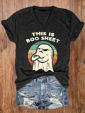 Women's This Is Boo Sheet Funny Halloween Ghost V-Neck Tee