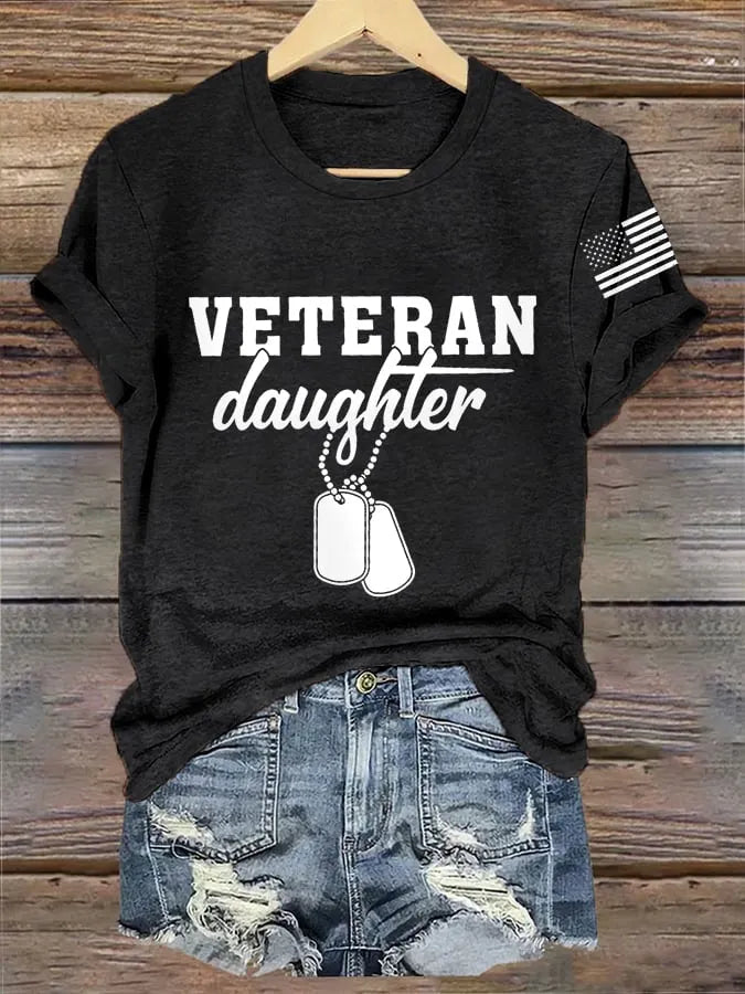 Women's Proud Veteran Daughter American Flag Casual Tee