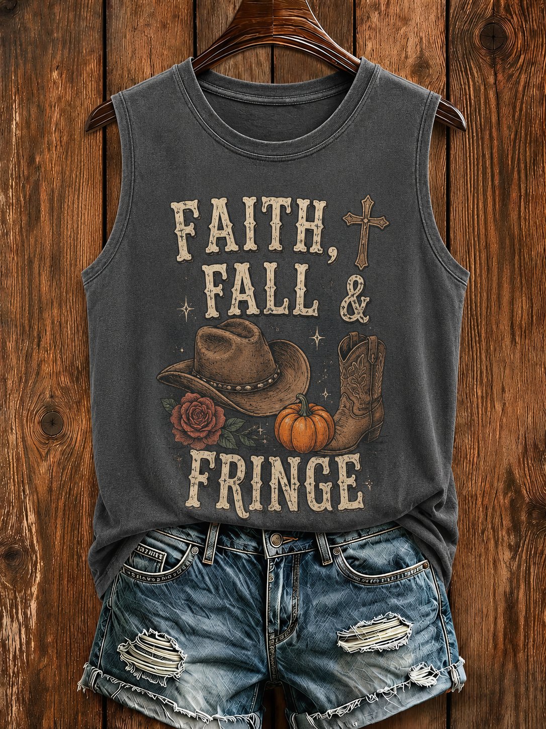 Women Fall Faith Funny Print Tank Top