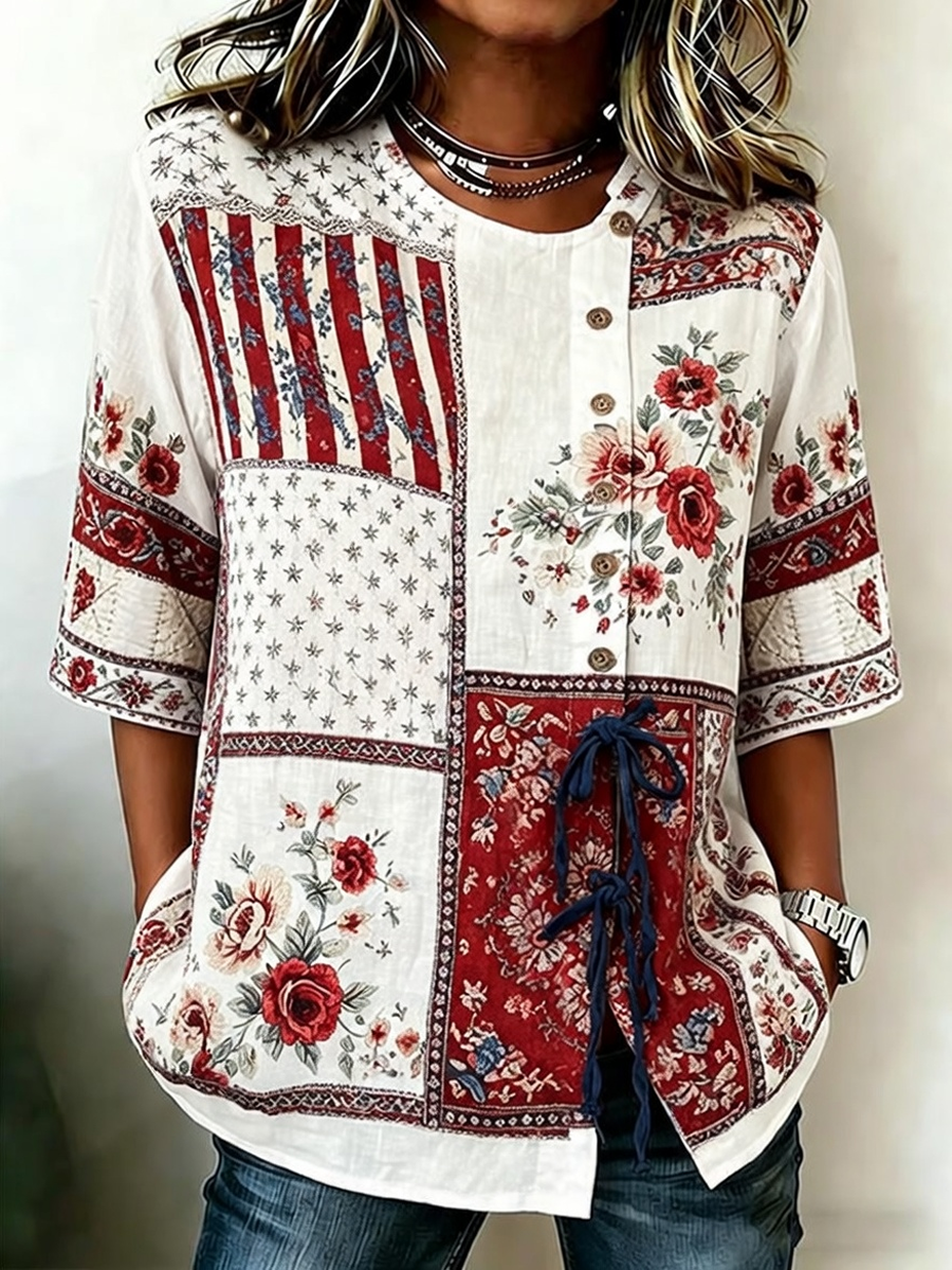 Women's 250th Anniversary Printed Cotton Linen Casual Shirt