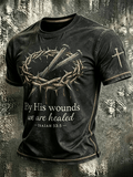 Men's Retro Religious Belief Cross Washed  Printed Casual T-Shirt