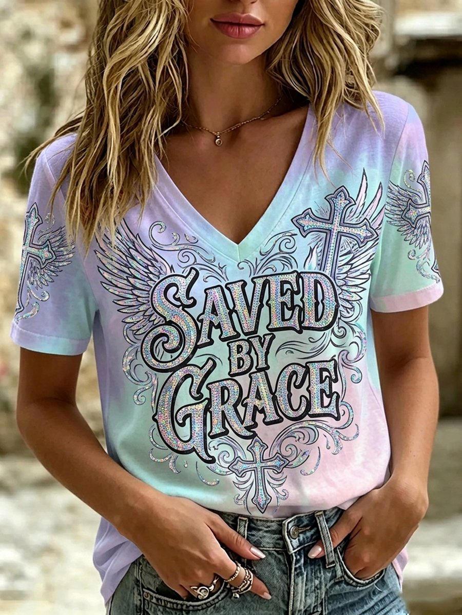 Women's Saved By Grace Faith Print Top