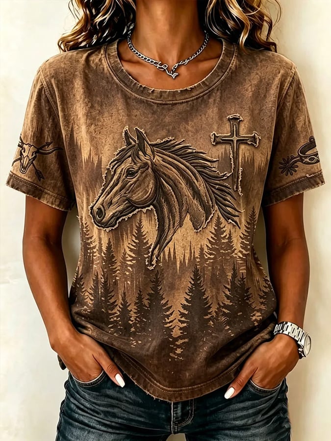 Women's Vintage Western Faith-Print T-Shirt