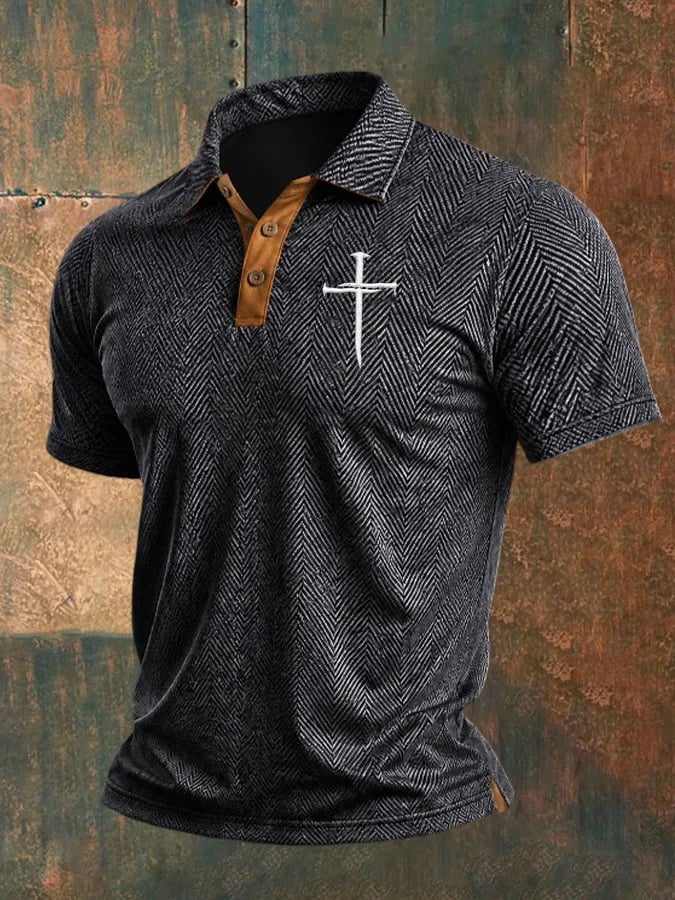 Men's Faith Cross Print Polo Shirt