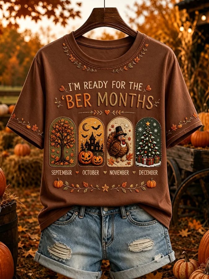 Women's Vintage I'm Ready For The Ber Months Print Casual T-shirt