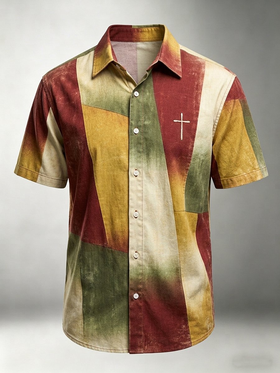 Men's Vintage Faith Faux-Linen Short-Sleeve Shirt