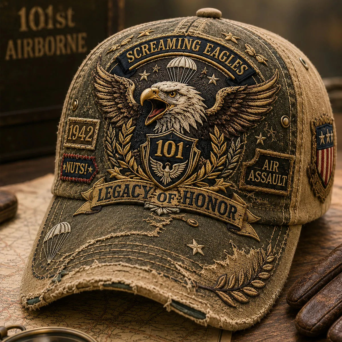 Vintage-style Veteran Print Casual Hat