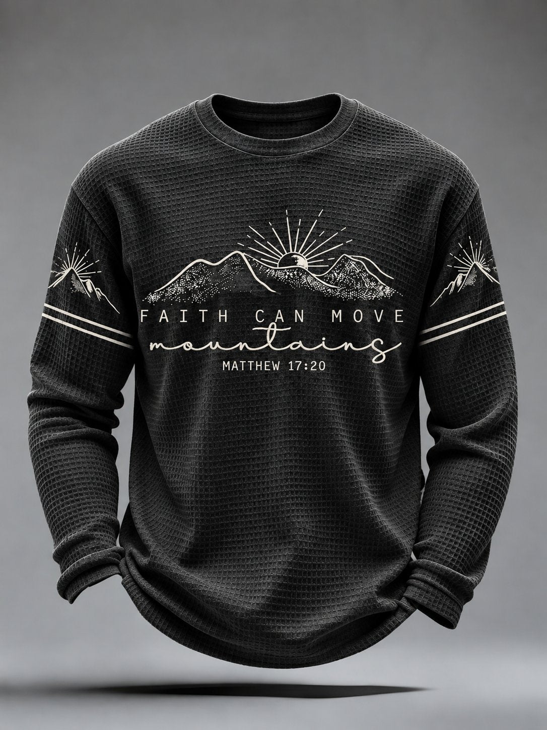 Men's Faith Can Move Mountains Matthew 17:20 Printed Waffle-Knit Top
