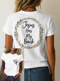 Women's "Jesus Has My Back" Print Crew Neck Short-Sleeve T-Shirt