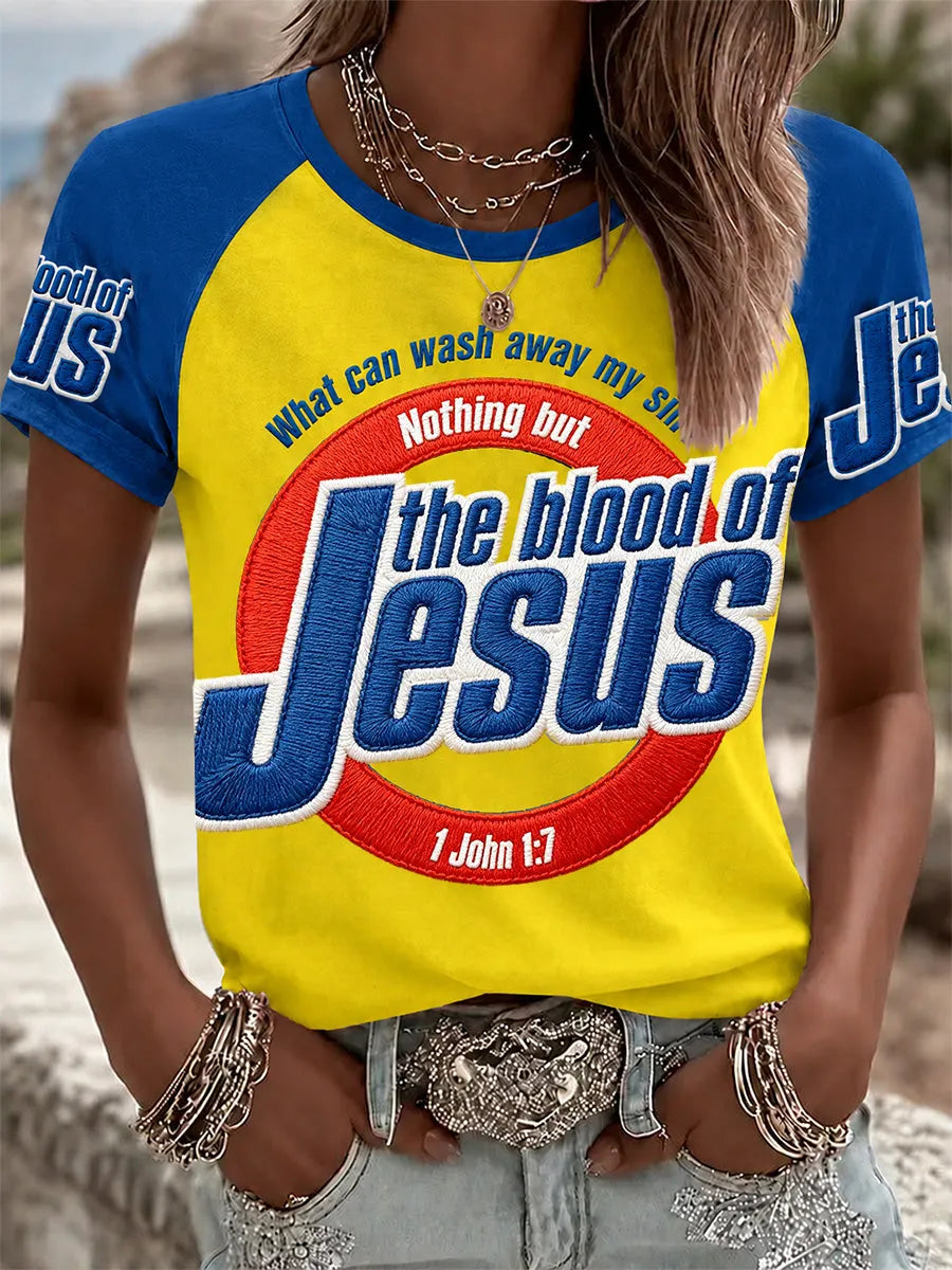 Women's The Blood Of Jesus Print Casual Tee