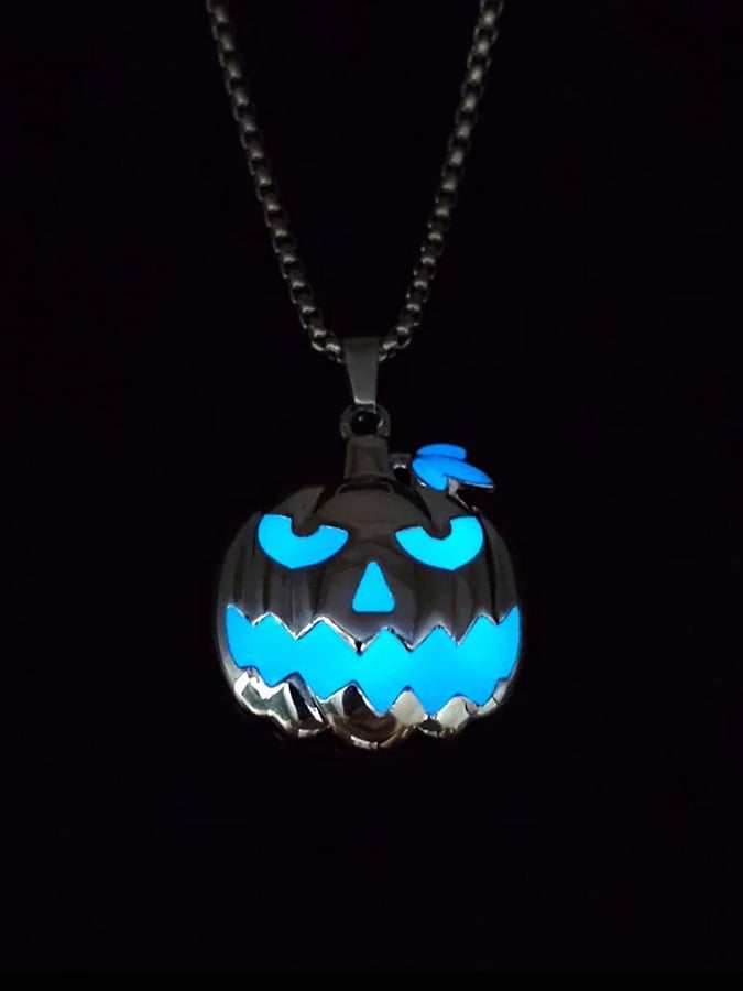 Unisex Halloween accessories luminous pumpkin pendant glowing at night ghost face necklace