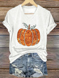 Women's Sequin Pumpkin Print Casual T-Shirt