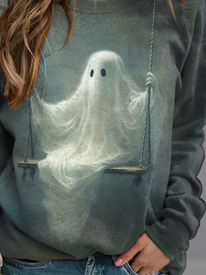 Halloween Ghost Ladies Raglan Sweatshirt