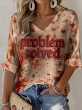 Women's Casual Retro Bloodstained Waffle Long-Sleeved T-Shirt