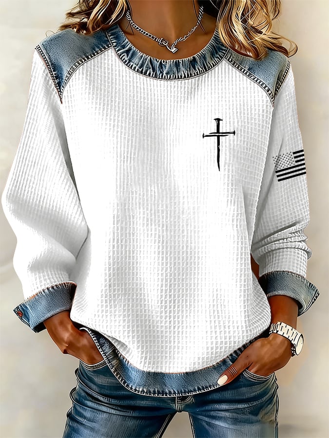 Women's Faith Cross  Waffle Sweatshirt