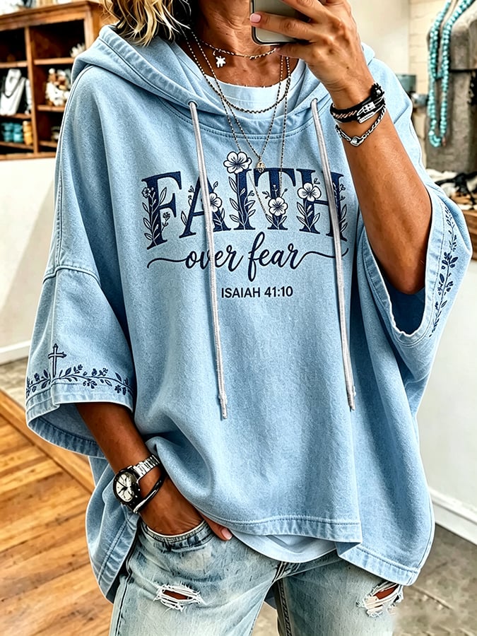Women's  Retro Christian  Print Top