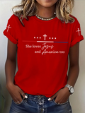 Women'S Loves Jesus and America Too Print Casual Top
