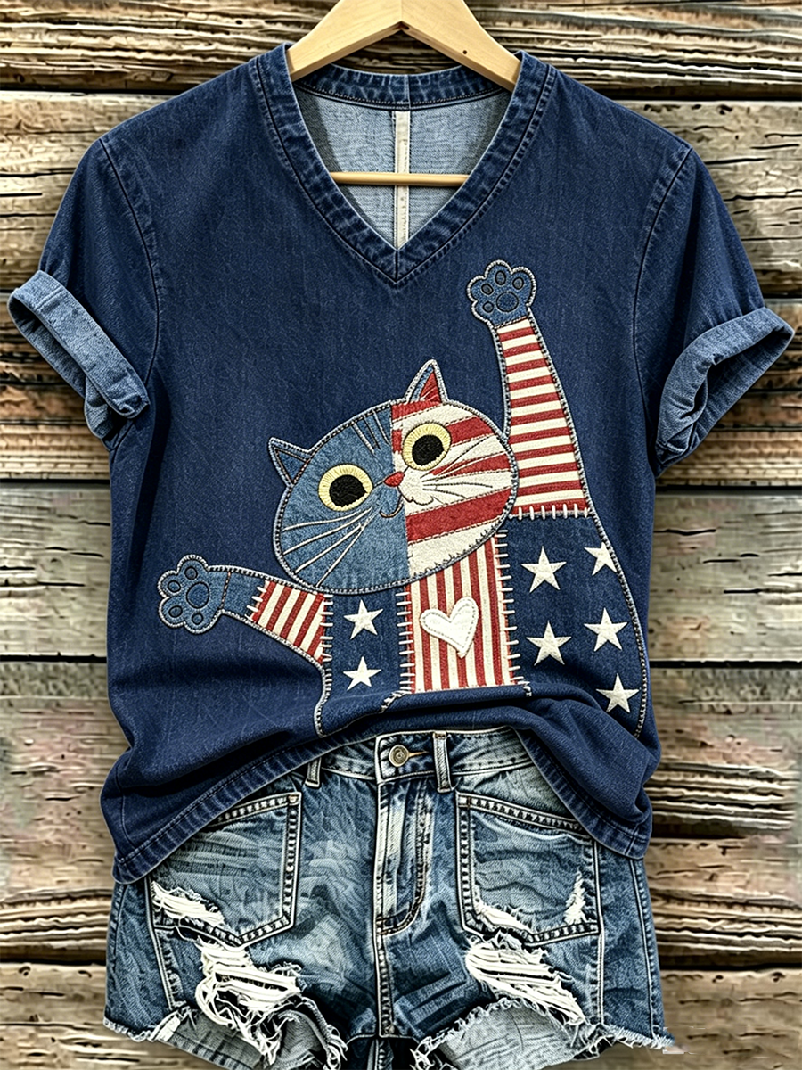250Th Anniversary Animal Print Commemorative Women'S V-Neck Short Sleeved T-Shirt