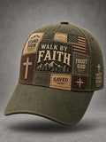 Unisex Christian Walk By Faith Cross Faith Patchwork Print Hat