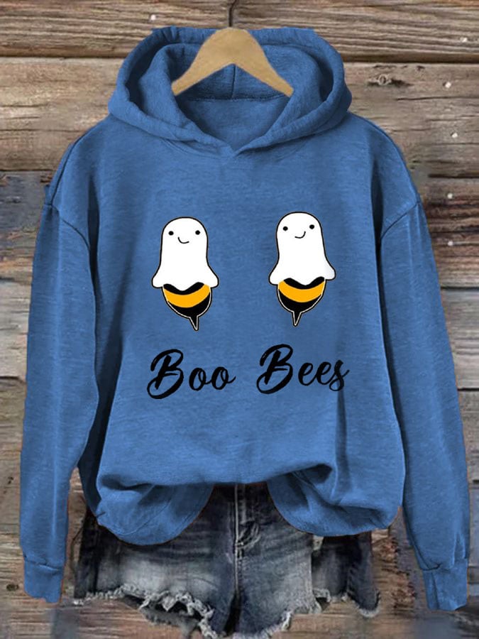 Women's Boo Bees Halloween Fun Print Casual Hooded Sweatshirt