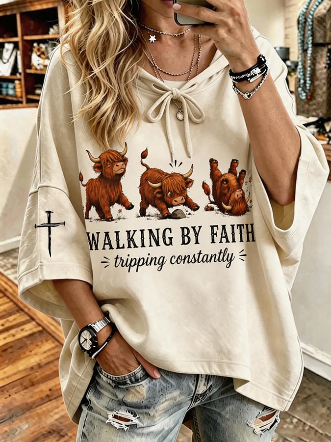 Women's Faith Cross Print Hooded Sweatshirt