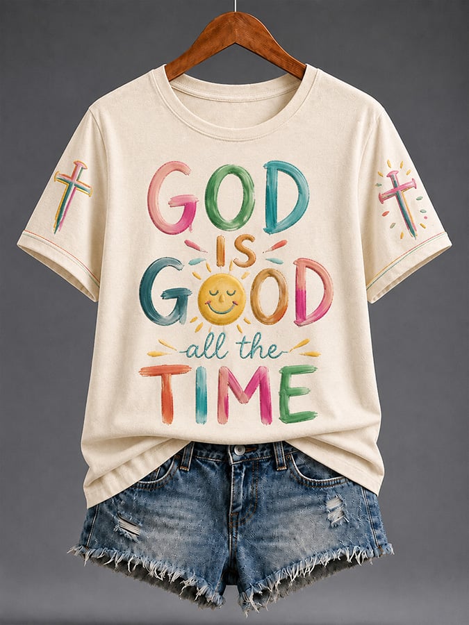 Women's Casual Crew-Neck T-Shirt with "Faith" Print