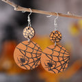 Women's Halloween Spider Wood Earrings