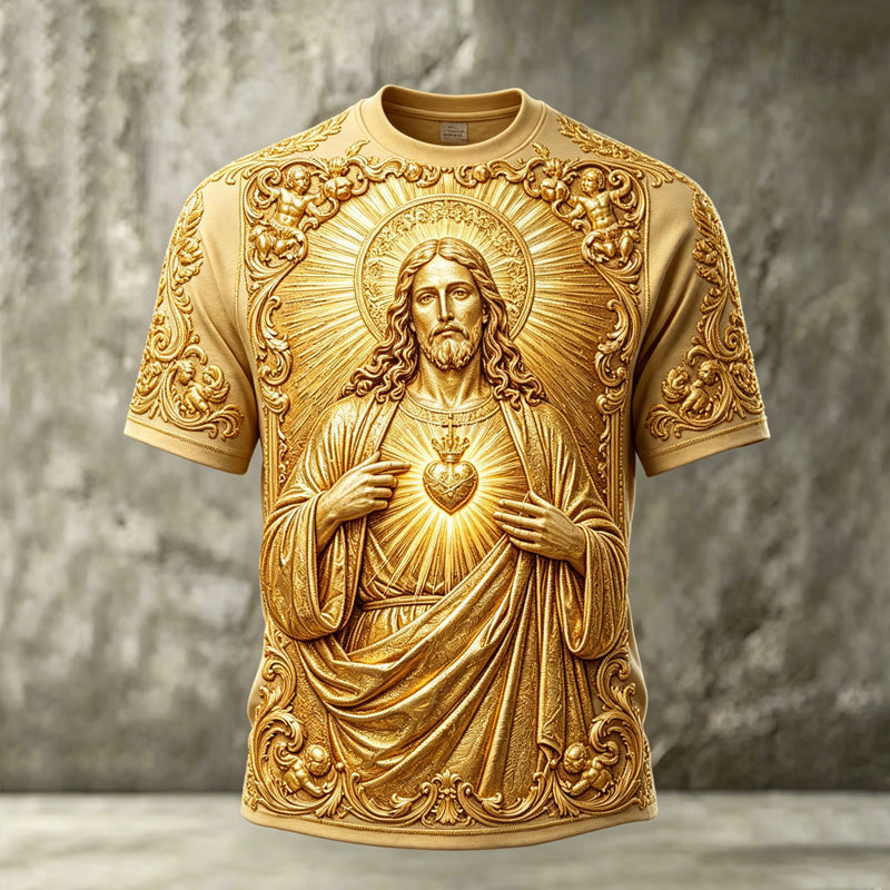 Men's Religious Jesus Art Print Casual T-Shirt