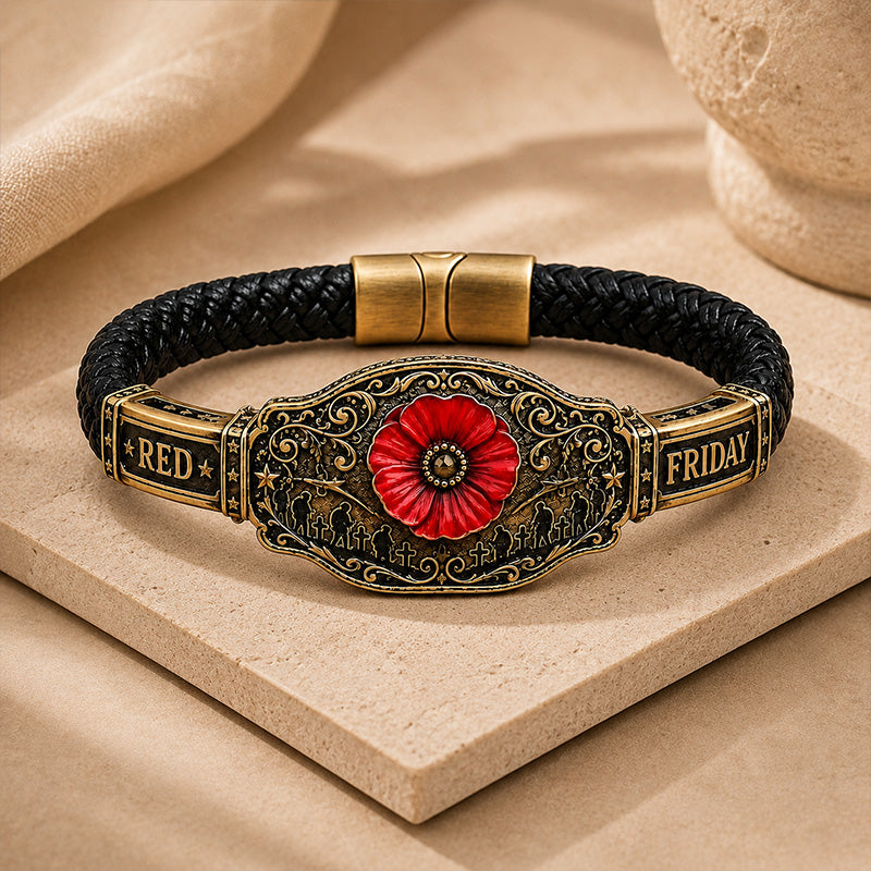 Vintage Red Heart & Poppy Bracelet
