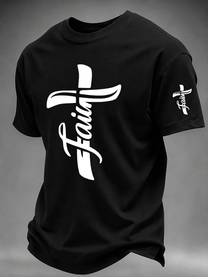 Men'S Faith Cross Christian Printed T-Shirt