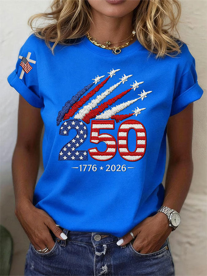 Women'S American Independence Day 250Th Anniversary Printed Round Neck Short Sleeve T-Shirt