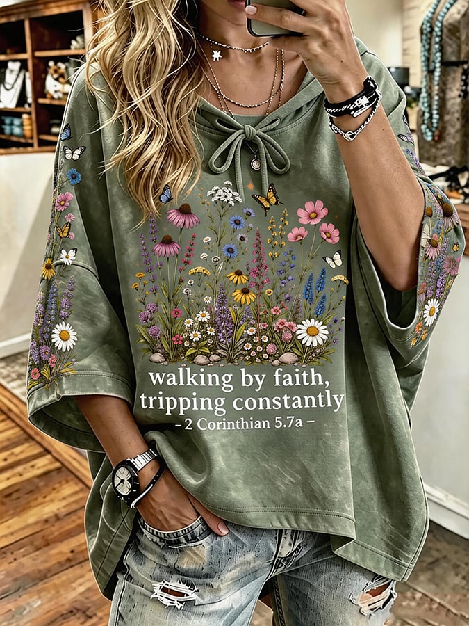 Women's Faith Cross Print Hooded Sweatshirt