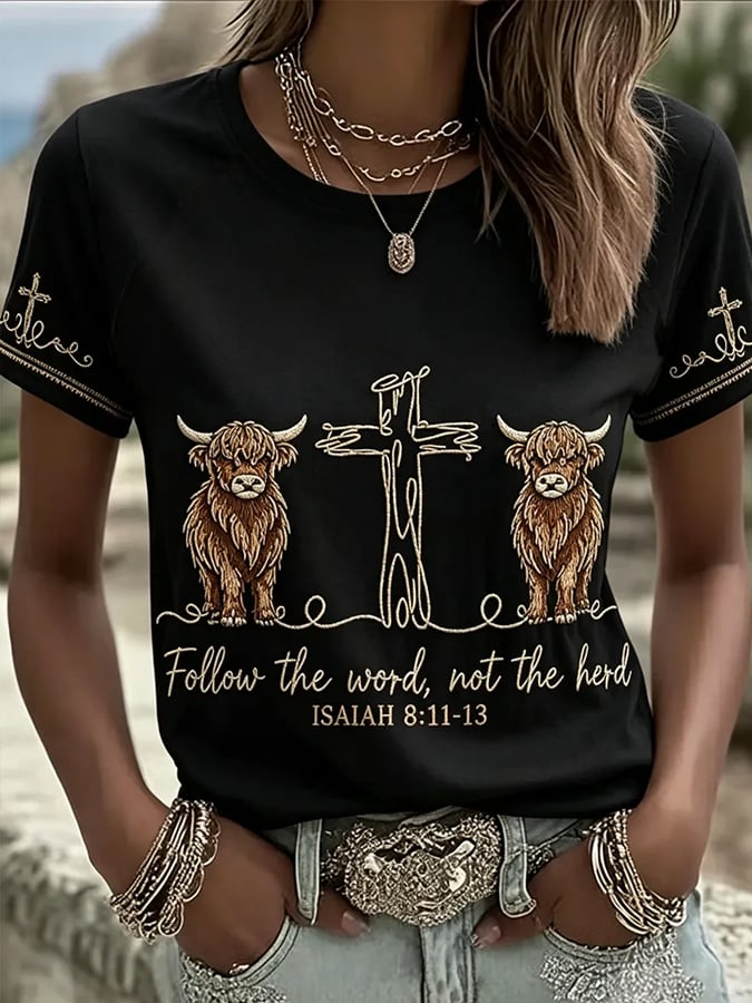 Women's Western Faith-Print Casual T-Shirt