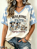 Women's Faith Highland Cow Print Raglan T-Shirt