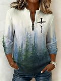Women's Faith Collar Zipper Knit Long-Sleeved Top