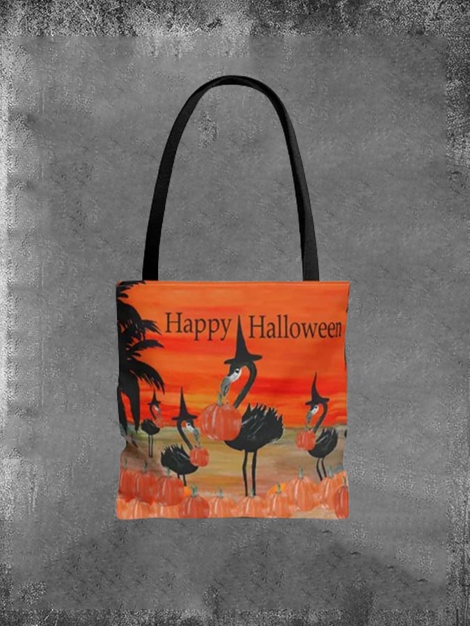 Halloween Flamingo Witch Printed Canvas Bag