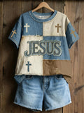 Women's Casual Vintage Faith Printed T-Shirt
