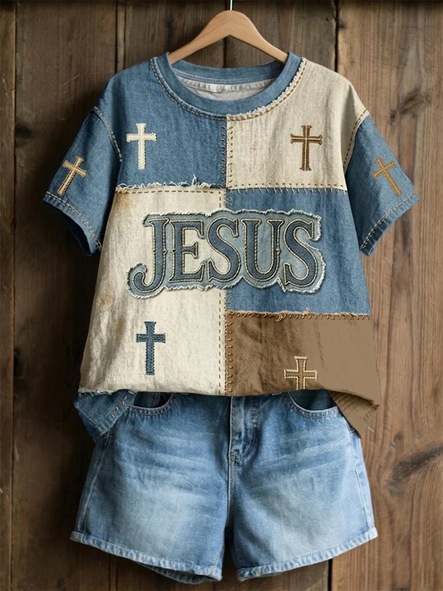 Women's Casual Vintage Faith Printed T-Shirt