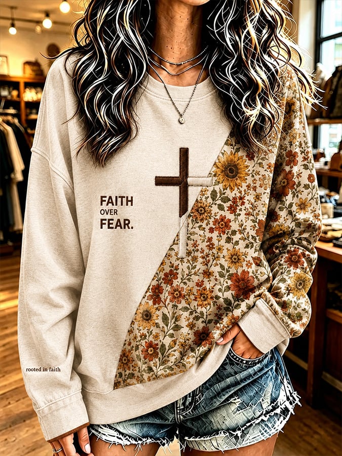 Women's Vintage-Style "Faith" Print Sweatshirt